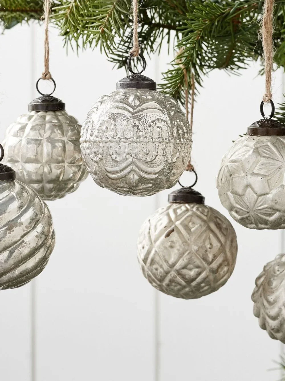Mercury Glass Adorned Ornament Set Silver